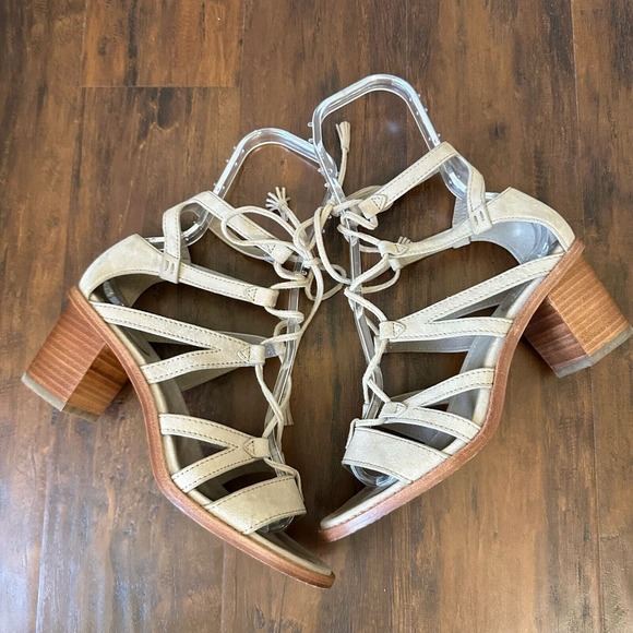 FRYE Brielle Gladiator Lace-Up Sandals Stacked Heel Beige - Picture 5 of 11